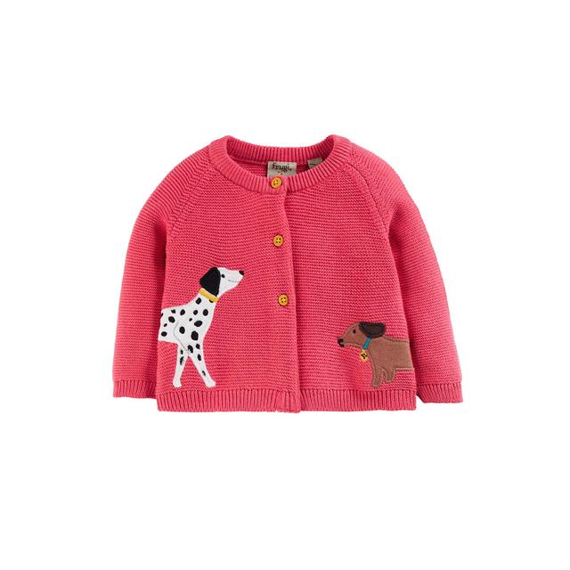Frugi Character Cardigan, Watermelon/Dogs, 6-12 Months