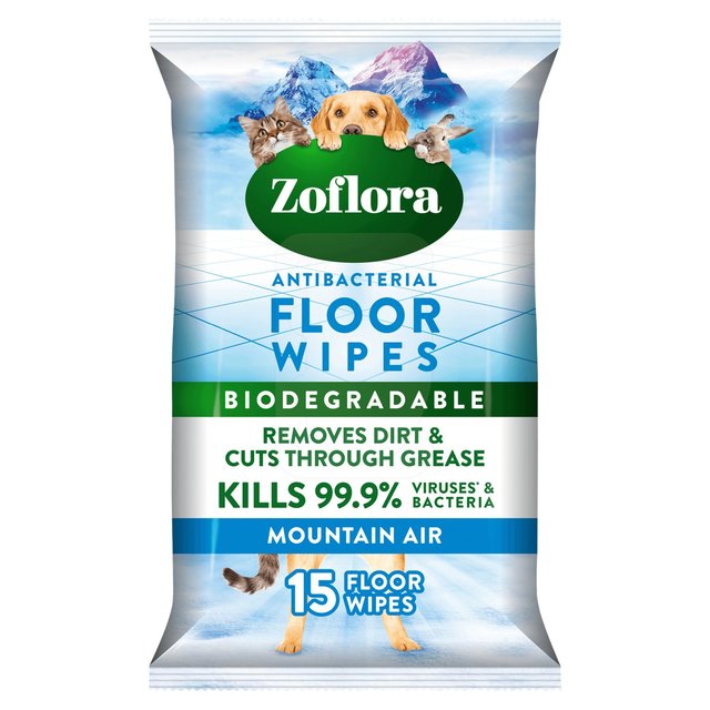 Zoflora Mountain Air Large Floor Wipes, Pet Friendly, 15 Per Pack