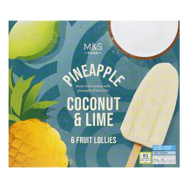 M & S 6 Pineapple, Coconut & Lime Ice Lollies, 468g