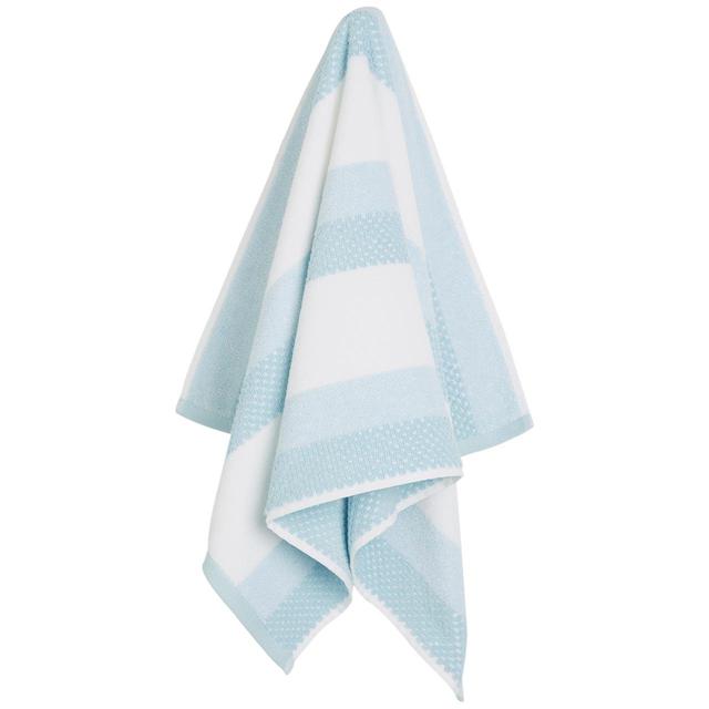 M & S Collection Pure Cotton Striped Textured Bath Towel, Duck Egg
