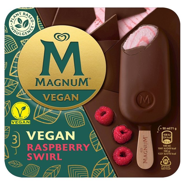 Magnum Raspberry Swirl Vegan Dairy Free Ice Cream Lollies, 3 x 90ml