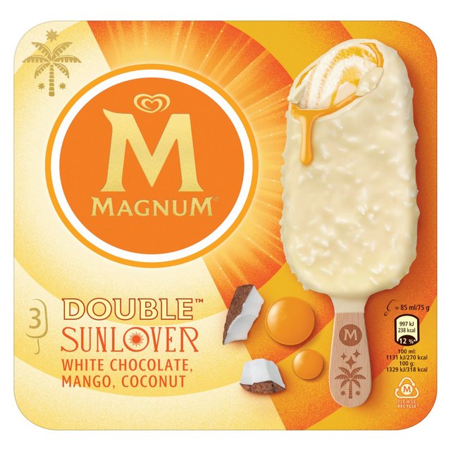 Magnum Sunlover White Chocolate, Coconut & Mango Ice Cream Lollies, 3 x 85ml