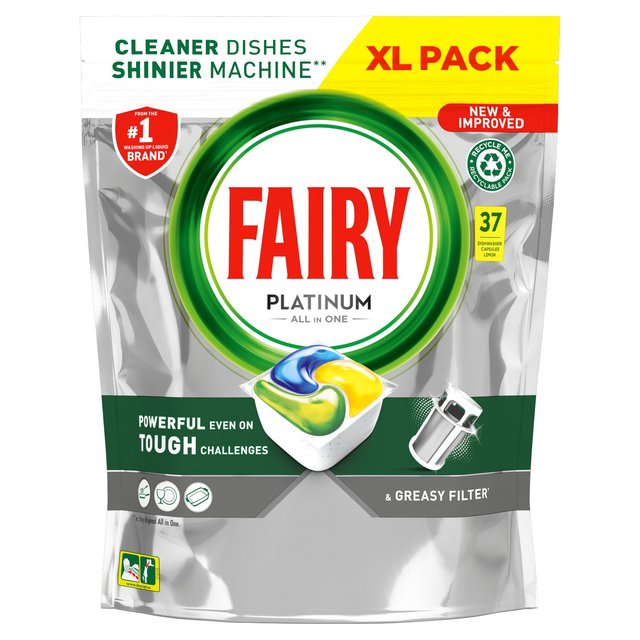 Fairy Platinum All in One Lemon Dishwasher Tablets, 37 Per Pack
