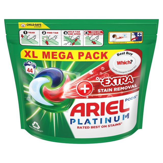 Ariel Platinum Stain Removal All-in-1 Pods Washing Capsules 44 Washes, 44 Per Pack