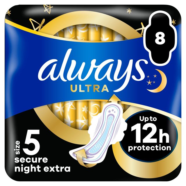 Always Ultra Sanitary Towels Secure Night Extra, 8 Per Pack
