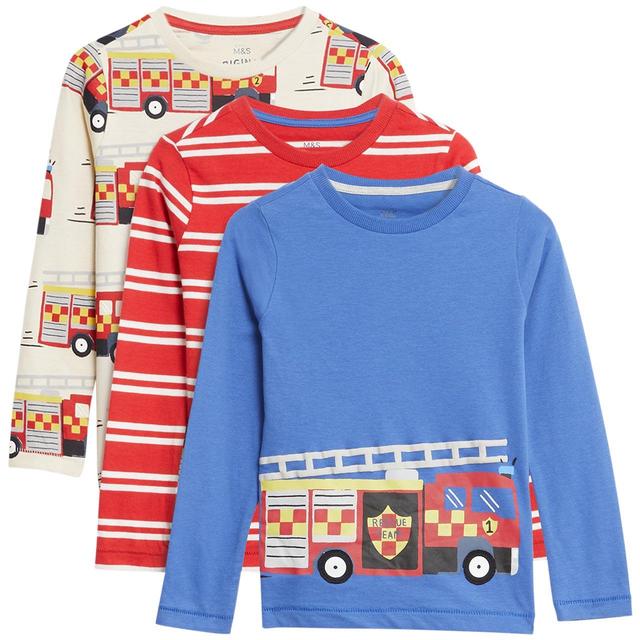 M & S Boys Pure Cotton Fire Engine Tops, 6-7 Years