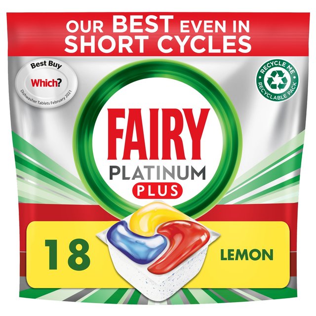 Fairy Platinum Plus Lemon Dishwasher Tablets, 18 Per Pack