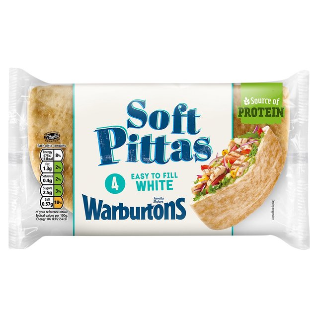 Warburtons 4 Soft White Pittas, 4 Per Pack
