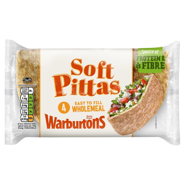 Warburtons 4 Soft Wholemeal Pittas, 4 Per Pack
