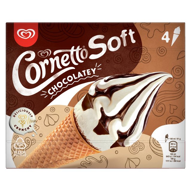 Cornetto Soft Chocolate Ice Cream Cone, 4 x 90ml
