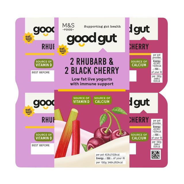 M & S Gut Health Rhubarb & Cherry Live Yogurt, 4 x 125g