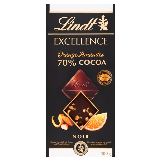 Lindt Excellence Orange and Almond 70% Dark Chocolate Bar, 100g