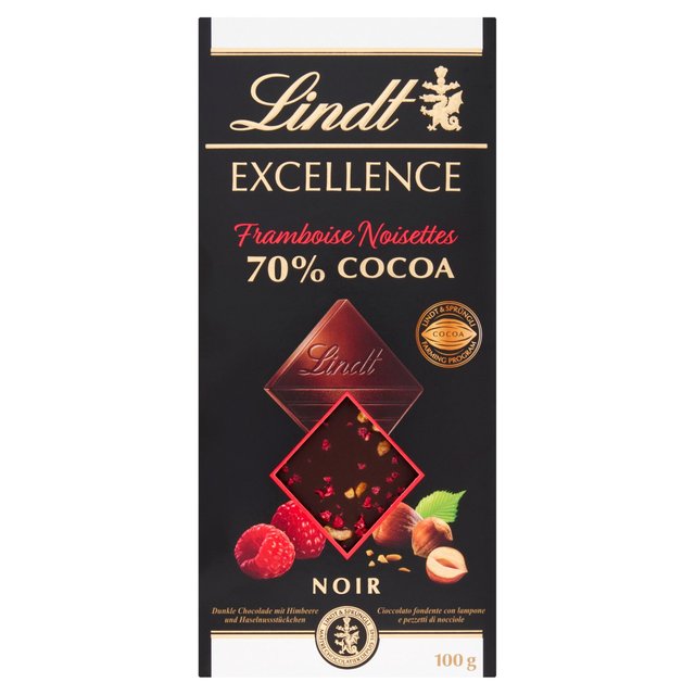 Lindt Excellence Raspberry and Hazelnut 70% Dark Chocolate Bar, 100g