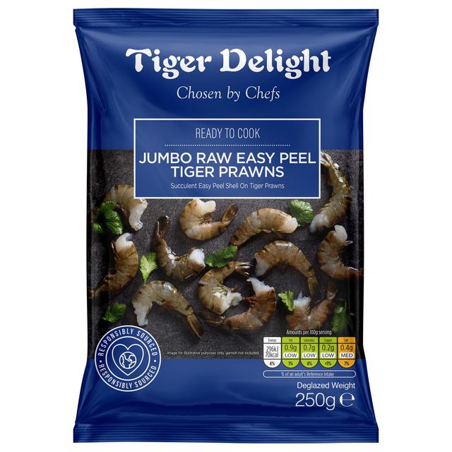 Tiger Delight Jumbo Raw Easy Peel Tiger Prawns, 250g