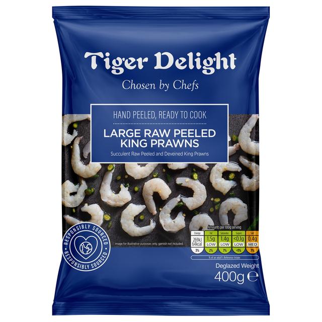 Tiger Delight Large Raw Peeled King Prawns, 400g