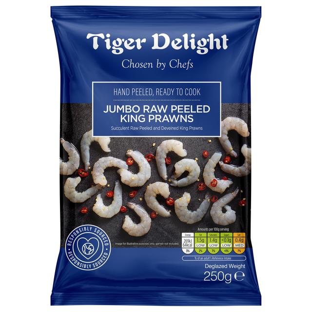 Tiger Delight Jumbo Raw Peeled King Prawns, 250g