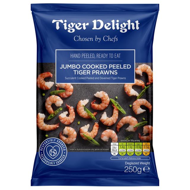 Tiger Delight Jumbo Cooked Peeled Tiger Prawns, 250g