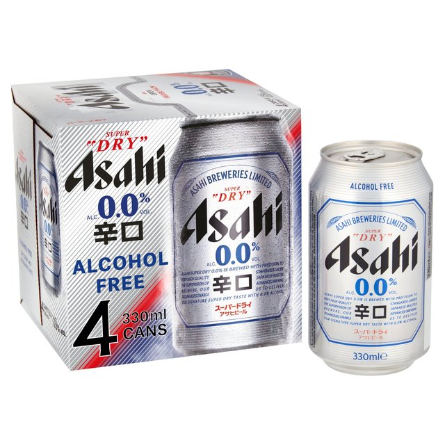 Asahi Super Dry 0% Alcohol Free Beer Lager Cans, 4 x 330ml