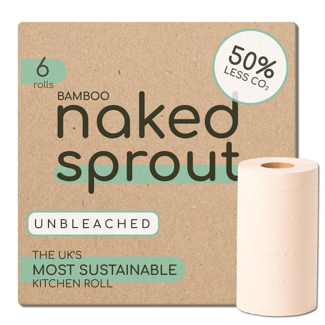 Naked Sprout Unbleached Bamboo Kitchen Roll, 6 Per Pack