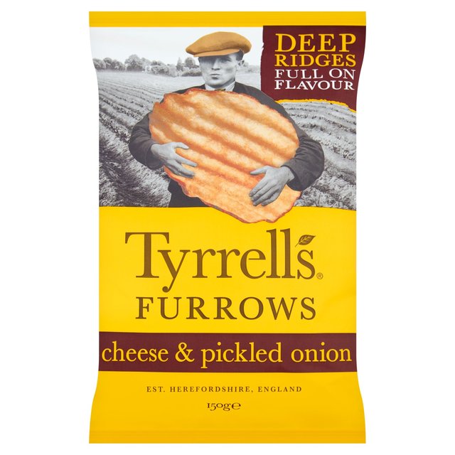 Tyrrells Furrows Cheese & Pickled Onion Sharing Crisps, 150g