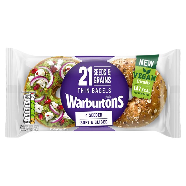 Warburtons Big 21 Seeded Thin Bagels, 4 Per Pack