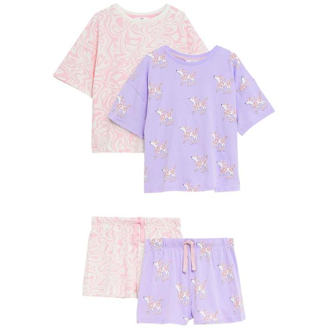M&S Pure Cotton Marble & Dog Short Pyjama Sets, 2 Pack, 8-9 Years, Pink ...