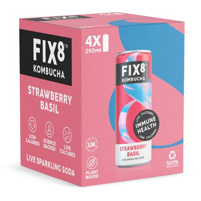 Fix8 Strawberry Basil Kombucha Multipack, 4 x 250ml