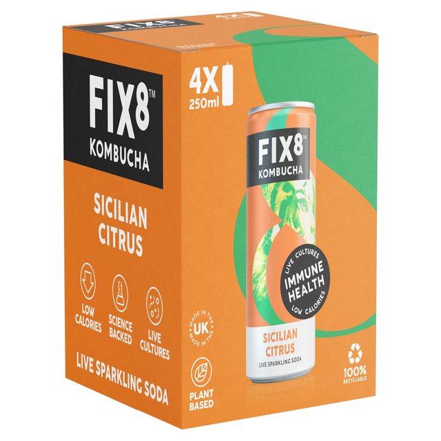 Fix8 Sicilian Citrus Kombucha Multipack, 4 x 250ml