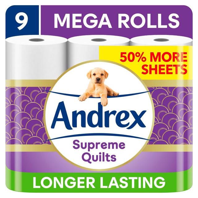 Andrex White Supreme Quilts Mega Rolls, 9XL, 9 per Pack