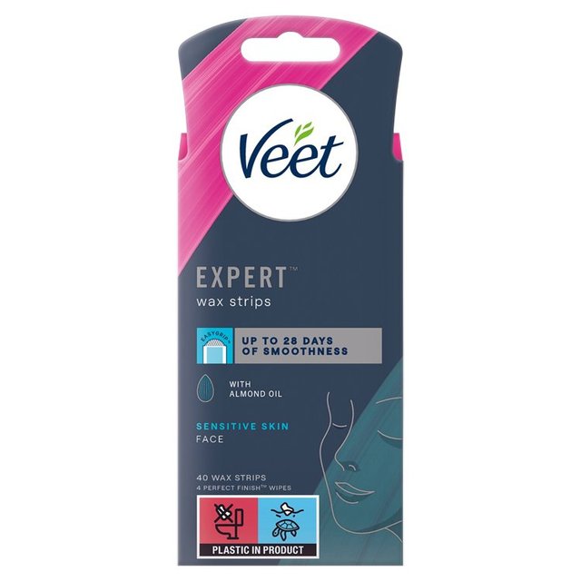 Veet Expert Wax Strips, Face, Sensitive, 40 Per Pack