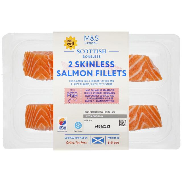 M & S 2 Skinless & Boneless Salmon Fillets, 240g