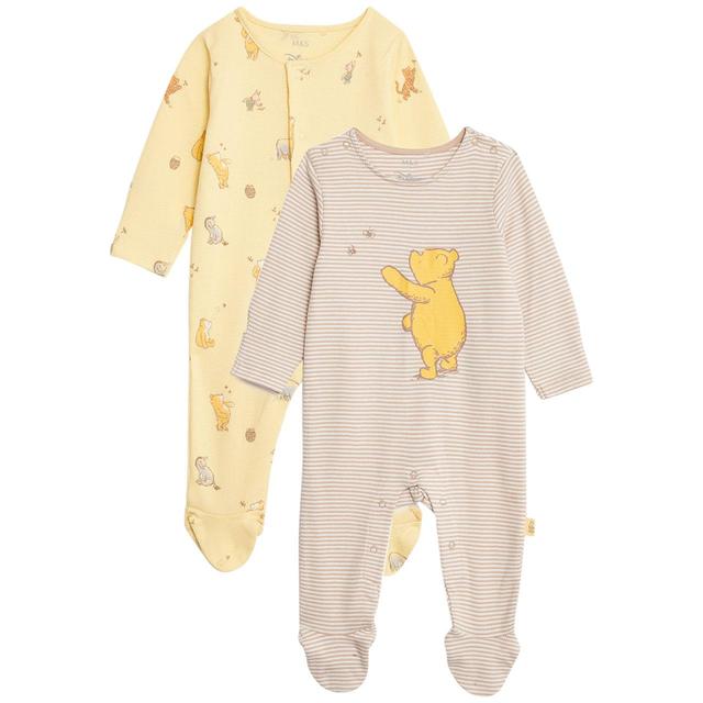 M & S Sleepsuit, 2 Pack, 9-12 Months, Yellow Mix