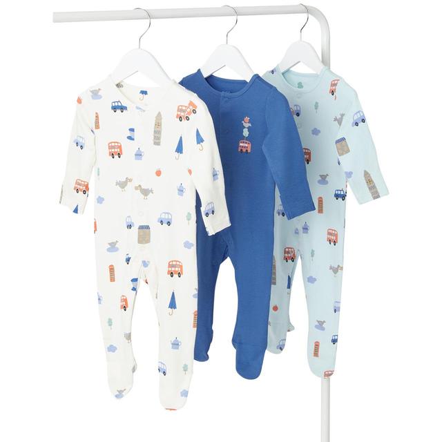 M & S Pure Cotton London Sleepsuit, 3 Pack, 2-3 Years