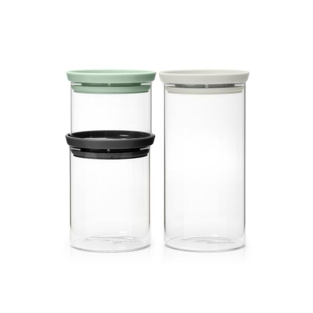 Brabantia Glass Jars Set of 3 Dark Grey, Light Grey, Jade Green
