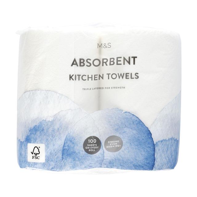 M & S White Absorbent Kitchen Towels, 2 Per Pack