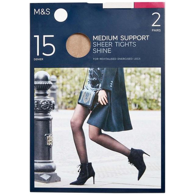 M & S 15 Denier Medium Support Sheer Tights, 2 Pack, Medium, Rose Quartz