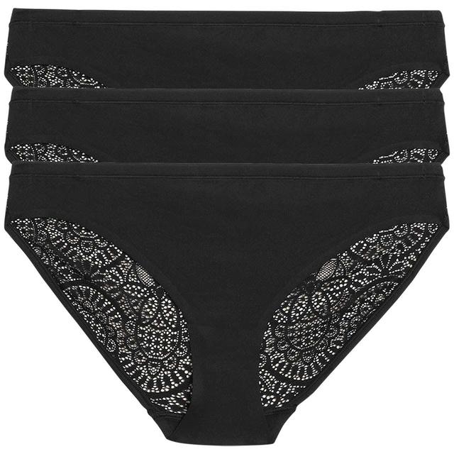 M & S Body Lace Bikini Knickers, 3 Pack, 14, Black