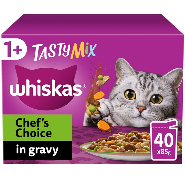 Mars Petcare Whiskas 1+ Cat Pouches Tasty Chef mix With Veg in Gravy, 40 x 85g