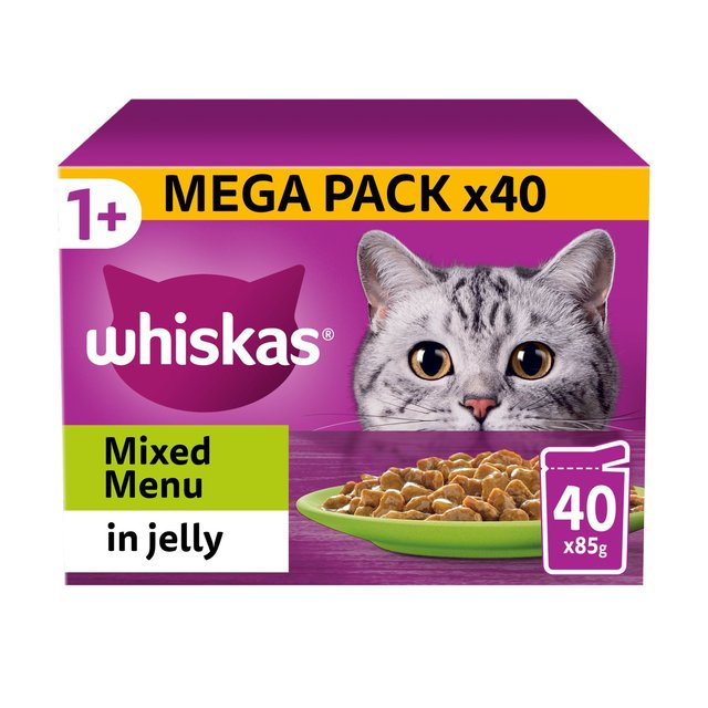 Mars Petcare Whiskas 1+ Cat Pouches Fish & Meaty Selection in Jelly Mega Pack, 40 x 85g