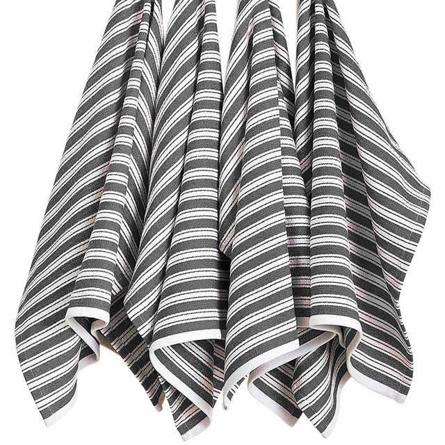 M & S Set of 4 Cotton Rich Basket Weave Tea Towels, One Size, Dark Grey