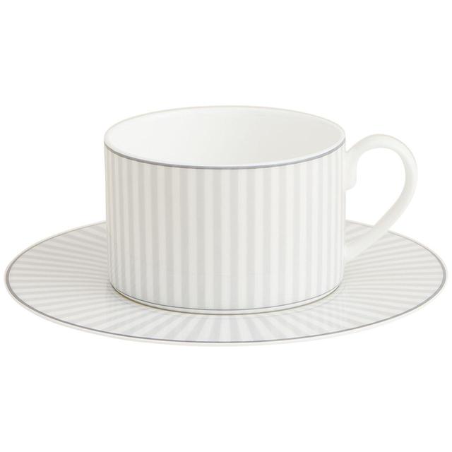 M & S Collection Hampton Stripe Cup & Saucer, One Size, Grey Mix