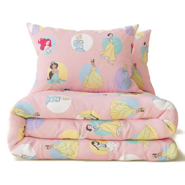M & S Pink, Blue and Yellow Cotton Spotted Disney Princesses Bedset, Single