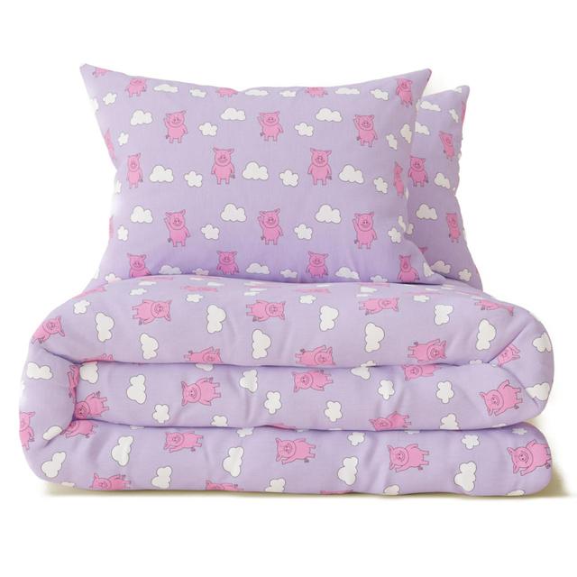 M & S Purple, White and Pink Percy Pig Clouds Bedset, Single