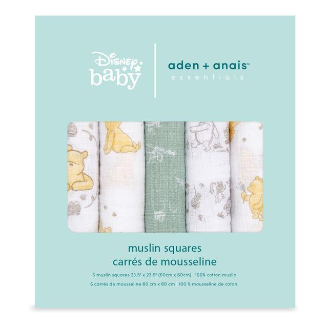Aden + Anais Essentials 5 Pack Cotton Muslin Squares Winnie + friends, 5 Per Pack