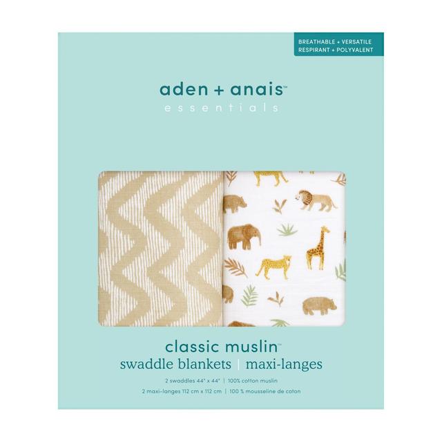 Aden + Anais Essentials Cotton Muslin 2 Pack Swaddle Blanket Tanzania, 2 Per Pack