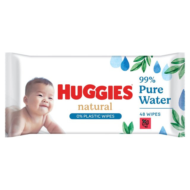 Huggies Natural 0% Plastic Baby Wipes, Single Pack, 48 Per Pack