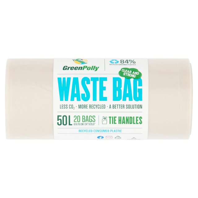 GreenPolly White Recycled Bin Bags, 50L, 20 per Pack