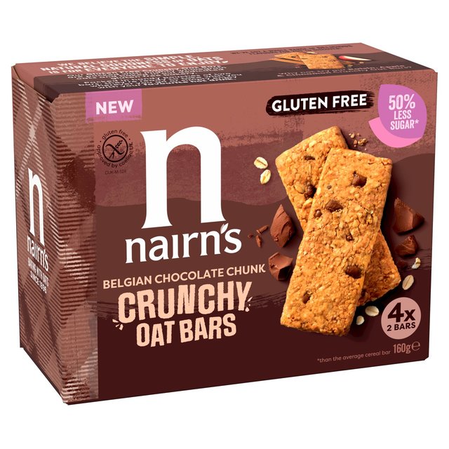 Nairn’s Gluten Free Crunchy Oat Bars Belgian Chocolate Chunk, 160g