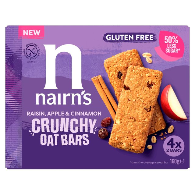 Nairn’s Gluten Free Crunchy Oat Bars Raisin, Apple & Cinnamon, 160g