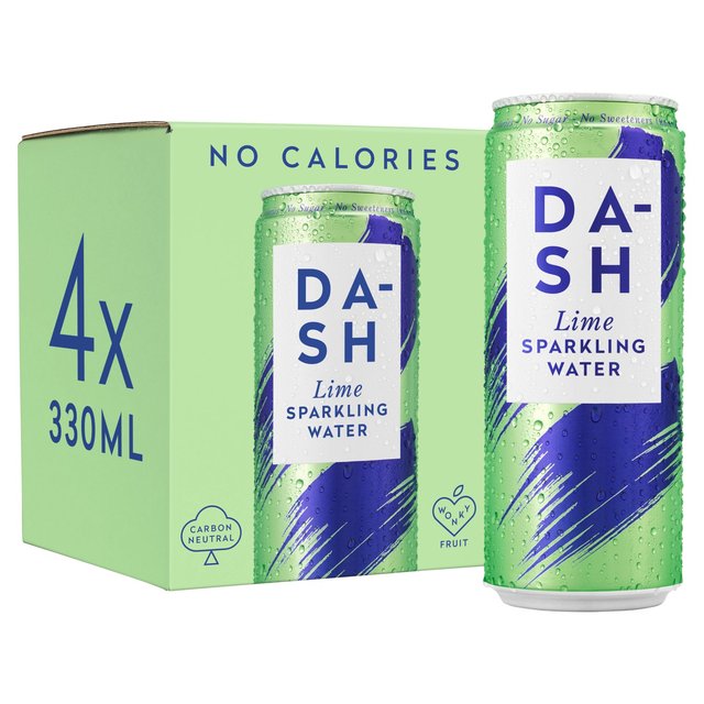 Dash Lime Infused Sparkling Water, 4 x 330ml